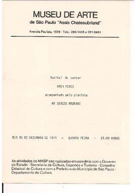 Museu de Arte de São Paulo “Assis Chateaubriand”, SP. Cantor: Amin Feres. Piano: Sérgio Magnani.