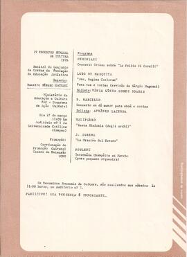 1º Encontro Semanal de Cultura 1976. Recital do Conjunto de Cordas da Fundação de Educação Artíst...