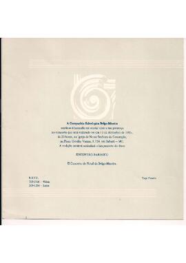 Lançamento do disco Encontro Barroco  da Companhia  Belgo Mineira. II Concerto de Natal da Belga-Mineira. Sabará/MG. Coral, solistas e instrumentistas da Fundação “Clóvis Salgado”. Regente: Sérgio Magnani.