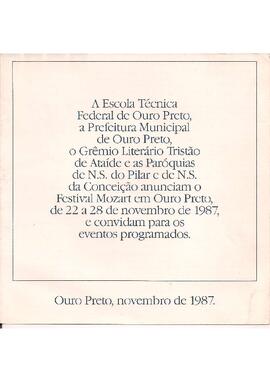 Festival Mozart, Ouro Preto - MG. Mozart: A Flauta Mágica, Sinfonia KV 385 e 626, O Empresário. Casa da Ópera (Teatro Municipal). Igreja Matriz N.S. do Pilar. Igreja N.S das Mercês e Perdões.  Orquestra do Festival Mozart de Ouro Preto.