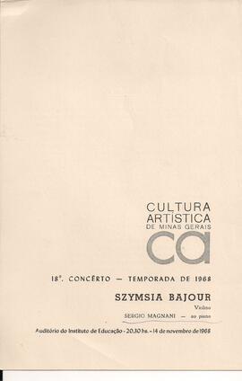 Cultura Artística de Minas Gerais. 18º Concerto - Temporada de 1968: Sergio Magnani piano e Szims...