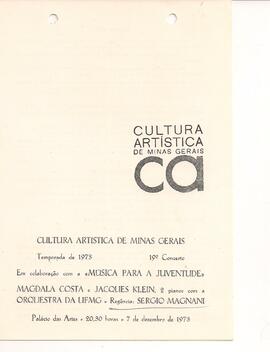 Cultura Artística de Minas Gerais. Temporada de 1973 - 19º Concerto. Em colaboração com a “Música...