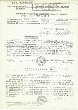 1.18  Documento da Assistência Sanitária de Udine (04/06/1990). Certificado de Direito à Assistên...