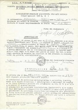 1.18  Documento da Assistência Sanitária de Udine (04/06/1990). Certificado de Direito à Assistência Médica no INSS 03/06/93 anexado à cópia autenticada da Carteira de Identidade de Estrangeiro e CIC, de 9 de junho de 1993, cópia autenticada de três recibos do Ministério da Previdência Social e de cópia autenticada de quatro páginas do Passaporte da Comunitá Europea - 04/06/1993.