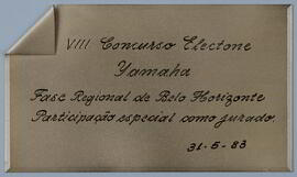Placa de participação no VIII Concurso Electone Yamaha - 31/05/1983.