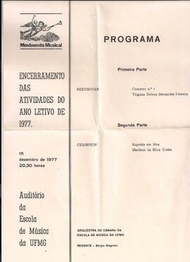 Encerramento das Atividades do Ano Letivo de 1977. Auditório da Escola de Música da UFMG. Orquest...