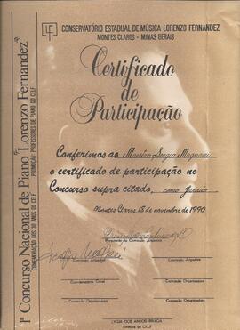 Certificado como Jurado no 1º Concurso Nacional de Piano Lorenzo Fernandez do Conservatório Estad...