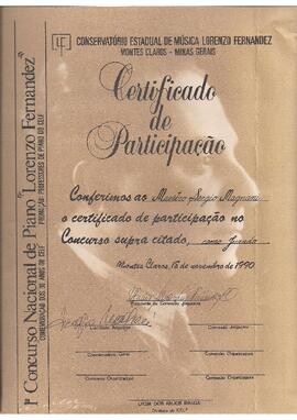 Certificado como Jurado no 1º Concurso Nacional de Piano Lorenzo Fernandez do Conservatório Estadual Lorenzo Fernandez.