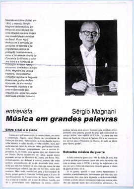 SERGIO Magnani. Música em grandes palavras. Entrevista ao Suplemento Literário de Minas Gerais.