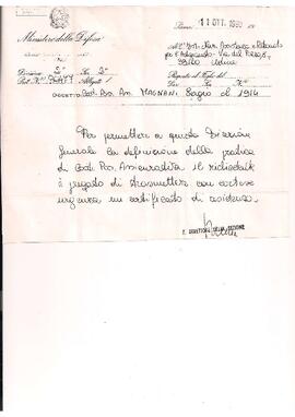 Documentos relativos à aposentadoria de Sergio Magnani na Itália como ex- combatente militar.