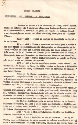 Curriculum de Estudos e Atividades de Sergio Magnani. Data atribuída: 1971.