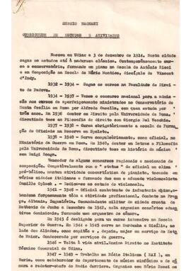 Curriculum de Estudos e Atividades de Sergio Magnani. Data atribuída: 1971.